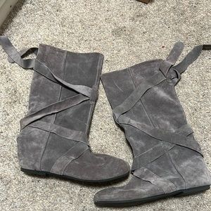 Grey, leather boots